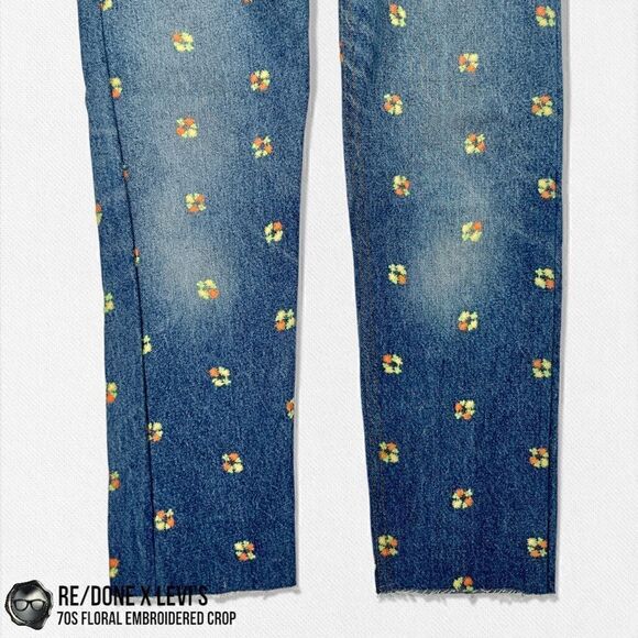 RE/DONE X LEVI’S 70s FLORAL EMBROIDERED RECONSTRUCTED VINTAGE JEANS CROPPED 26 - Picture 6 of 15